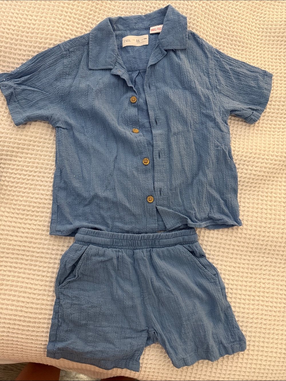 Zara Kids Light Blue Short-Sleeve Pajama Set with Shorts